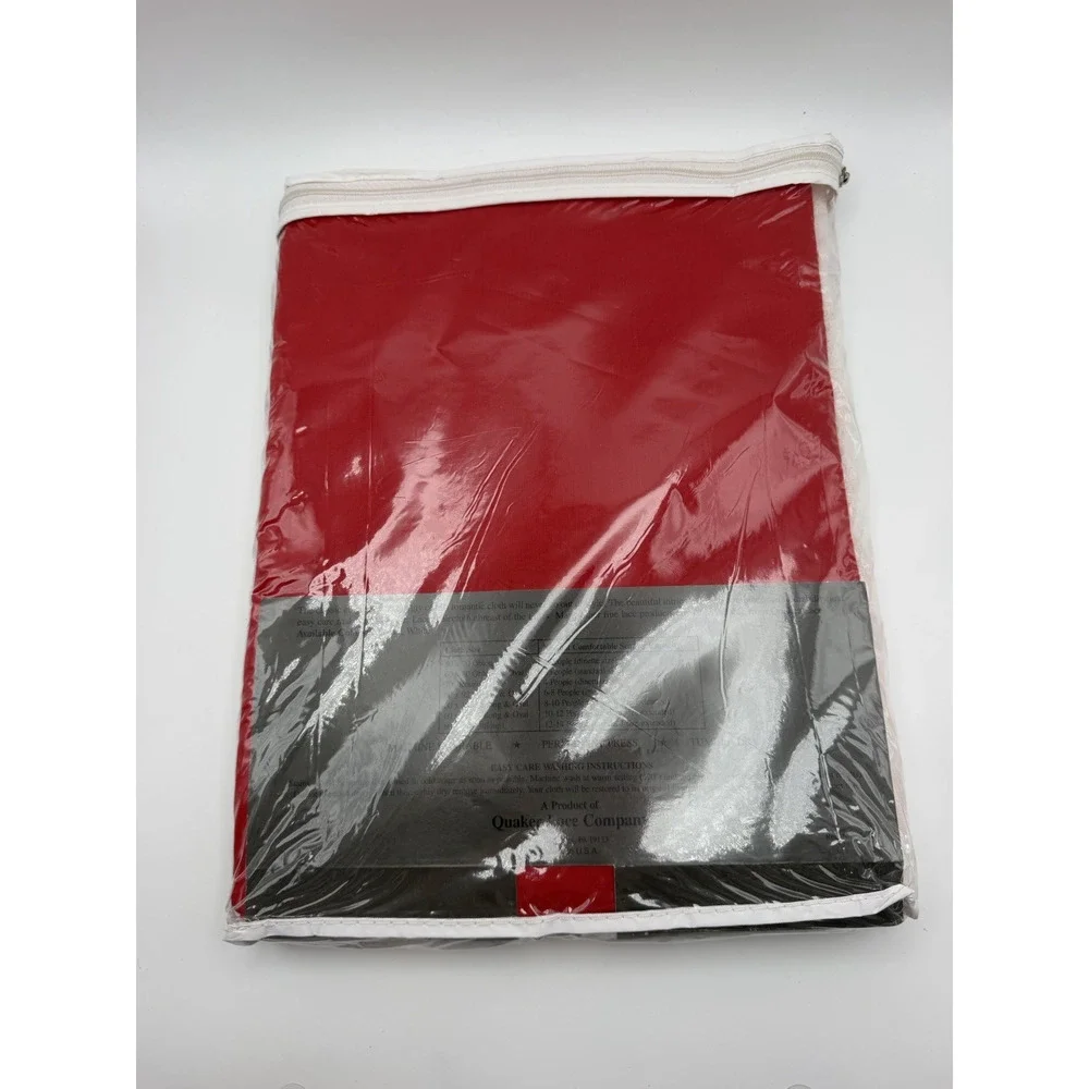 Vintage Quaker Lace Tablecloths Value Pack 60x80 Oval White Lace Red Solid